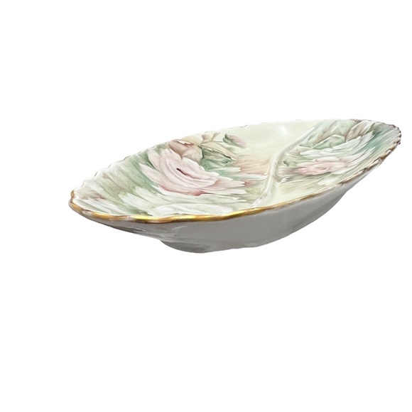 HAND PAINTED FLORAL PORCELAIN DIVIDED OVAL RELISH DISH - VINTAGE 1960s - Picture 13 of 16